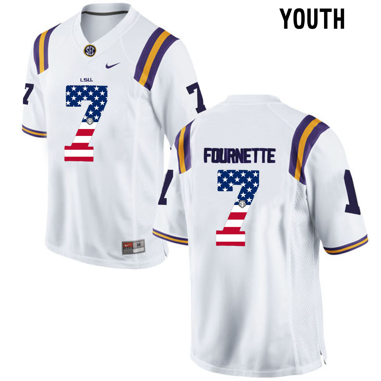 US Flag Fashion  Youth LSU Tigers Leonard Fournette #7 College Football Limited Jersey  White->youth ncaa jersey->Youth Jersey